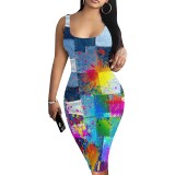 1 Piece Customized Casual Printed Square Neck Sleeveless Midi Dresses
