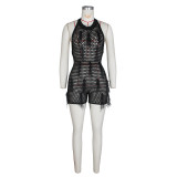 Sexy Hollowed Out Halter Backless One Piece Knit Romper with Tassel
