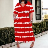Casual Printed V Neck Plus Size Knee-length Dresses