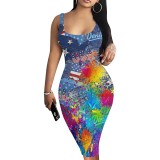 1 Piece Customized Casual Printed Square Neck Sleeveless Midi Dresses