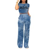 Casual Print Short Sleeve Two Piece Pant Set