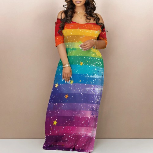 Casual Printed Off Shoulder Maxi Dresses