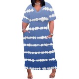1 Piece Customized Plus Size Casual Gradient Printed V Neck Maxi Dresses