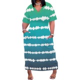 1 Piece Customized Plus Size Casual Gradient Printed V Neck Maxi Dresses