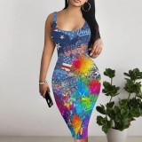 1 Piece Customized Casual Printed Square Neck Sleeveless Midi Dresses