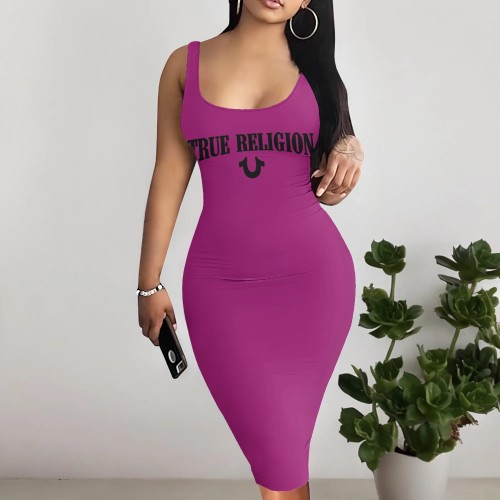 1 Piece Customized Casual Printed Square Neck Sleeveless Knee-length Dresses