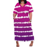 1 Piece Customized Plus Size Casual Gradient Printed V Neck Maxi Dresses