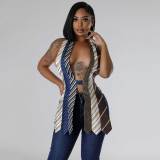 Sexy Backless Lace-up V-neck Striped Tie Stitching Vest