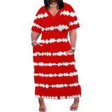 Casual Printed V Neck Plus Size Knee-length Dresses