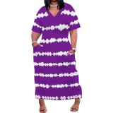 Casual Printed V Neck Plus Size Knee-length Dresses
