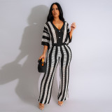 Women's Clothing Hollow See Through Lapel Knitted Long Outfits