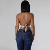 Sexy Backless Lace-up V-neck Striped Tie Stitching Vest