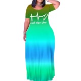 Casual Printed Short Sleeve Maxi Dress