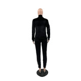 Casual Velvet Stitching Long Sleeve Two Piece Outfits
