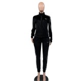 Casual Velvet Stitching Long Sleeve Two Piece Outfits
