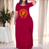 Casual Printed Tongue Short Sleeve Maxi Dresses