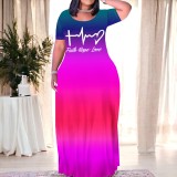 Casual Printed Short Sleeve Maxi Dress