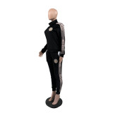 Casual Velvet Stitching Long Sleeve Two Piece Outfits