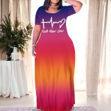 Casual Printed Short Sleeve Maxi Dress