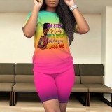 Casual Print Letter Two Piece Short Set