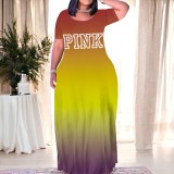 Casual Printed Letter Short Sleeve Maxi Dresses