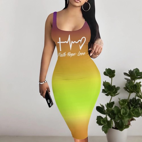 1 Piece Customized Casual Printed Square Neck Sleeveless Midi Dresses