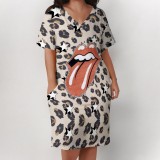 1 Piece Customized Plus Size Casual Tongue Printed V Neck Midi Dresses