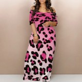 Casual Printed Off Shoulder Short Sleeve Maxi Dress