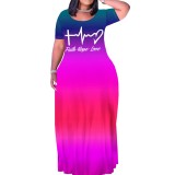 Casual Printed Short Sleeve Maxi Dress