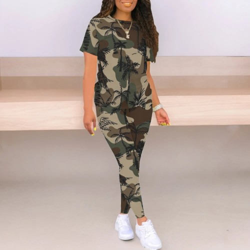 1 Piece Customized Casual Print Two Piece Pant Set