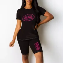 Casual Print Letter Two Piece Short Set