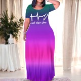 Casual Printed Short Sleeve Maxi Dress
