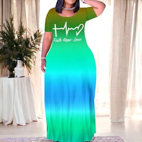 Casual Printed Short Sleeve Maxi Dress