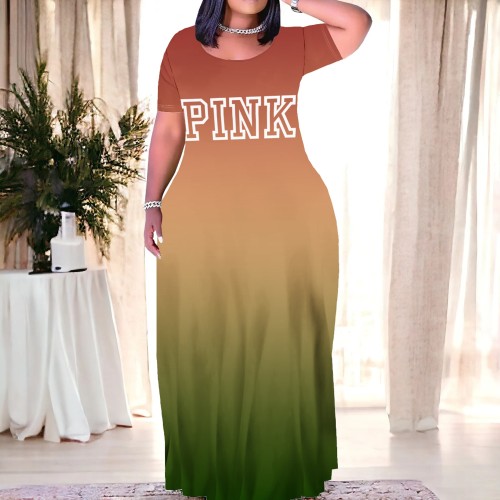Casual Printed Letter Short Sleeve Maxi Dresses