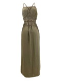 Sexy Wrapped Tube Tied Rope Backless Straps Long Slit Dress