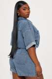 High Elastic Short Sleeve Loose Washed Denim Romper