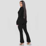 Solid Turndown Neck Pit Zip Up V-neck Jumpsuit