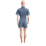 High Elastic Short Sleeve Loose Washed Denim Romper