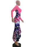 Sexy Print Hollow Out Patchwork Ruched O Neck Irregular Dresses
