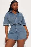 High Elastic Short Sleeve Loose Washed Denim Romper