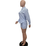 Casual Striped Button Lapel Two-piece Women Clothings