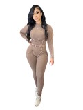 Solid Cotton Threaded Washed Distressed Tight Pant Set