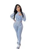 Solid Cotton Threaded Washed Distressed Tight Pant Set