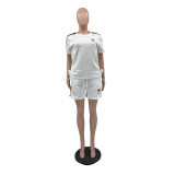 High Quality Pressed Embroidery Two-piece Short Set