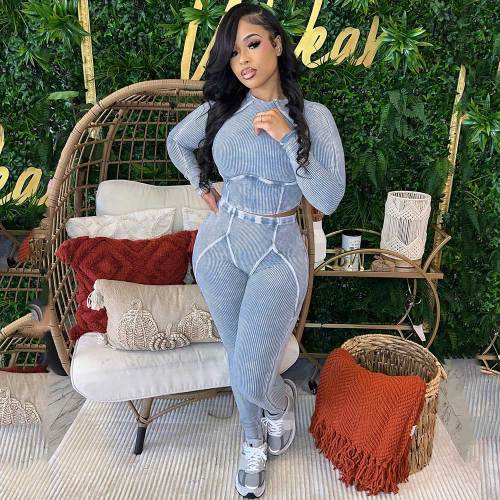 Solid Cotton Threaded Washed Distressed Tight Pant Set