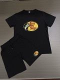 Summer High Quality Cotton Mens Print O Neck Short Sweatshirt Set