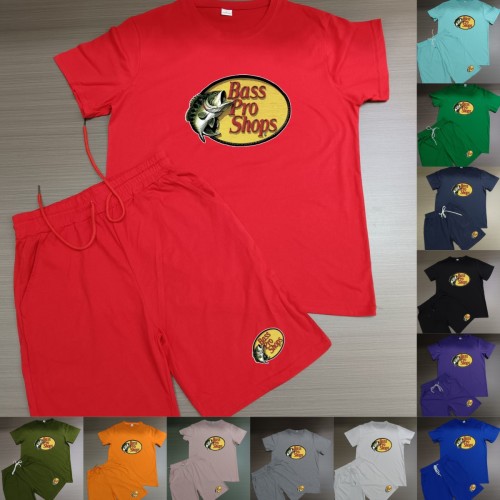 Summer High Quality Cotton Mens Print O Neck Short Sweatshirt Set
