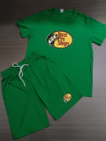 Summer High Quality Cotton Mens Print O Neck Short Sweatshirt Set