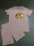 Summer High Quality Cotton Mens Print O Neck Short Sweatshirt Set