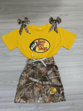 85% Cotton High Quality Cotton Kids Print Short Skirts Set